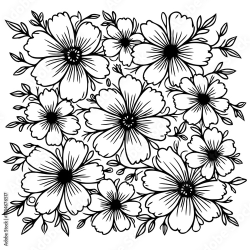 Floral arrangement design featuring elegantly stylized blossoming flowers outline