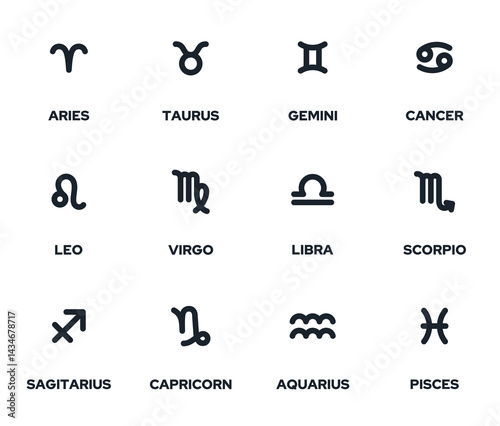 vector icons of 12 zodiac signs. constellation, astrology, symbol