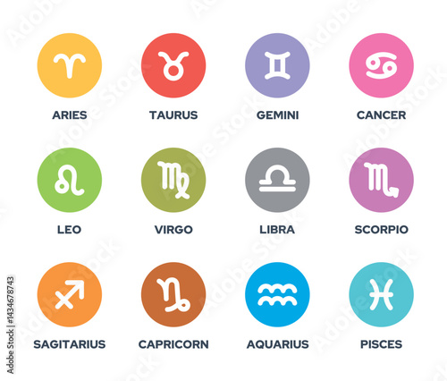 vector icons of 12 zodiac signs. constellation, astrology, symbol
