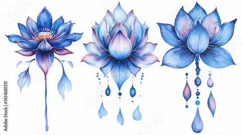 Lotus watercolor hand-painted decorative elements. Dream Bloom. Illustration