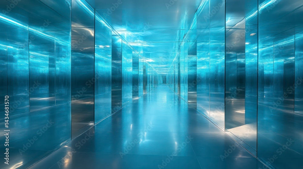 Infinite Blue Reflections A Futuristic Mirror Tunnel with Vibrant Lighting and Endless Depth Infinite Blue Reflections A Futuristic Mirror Tunnel with Vibrant Lighting and Endless Depth
