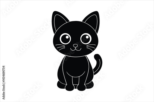 Black Cat Silhouette, Set of Cat cartoon  of different shapes,  Animels vector illustration, Collection of Hand Drawn pet icons on white background.