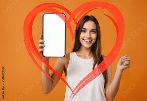 excited woman holding smart...