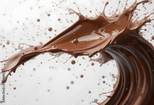 Chocolate splash in mid-air, isolated on clean white background
