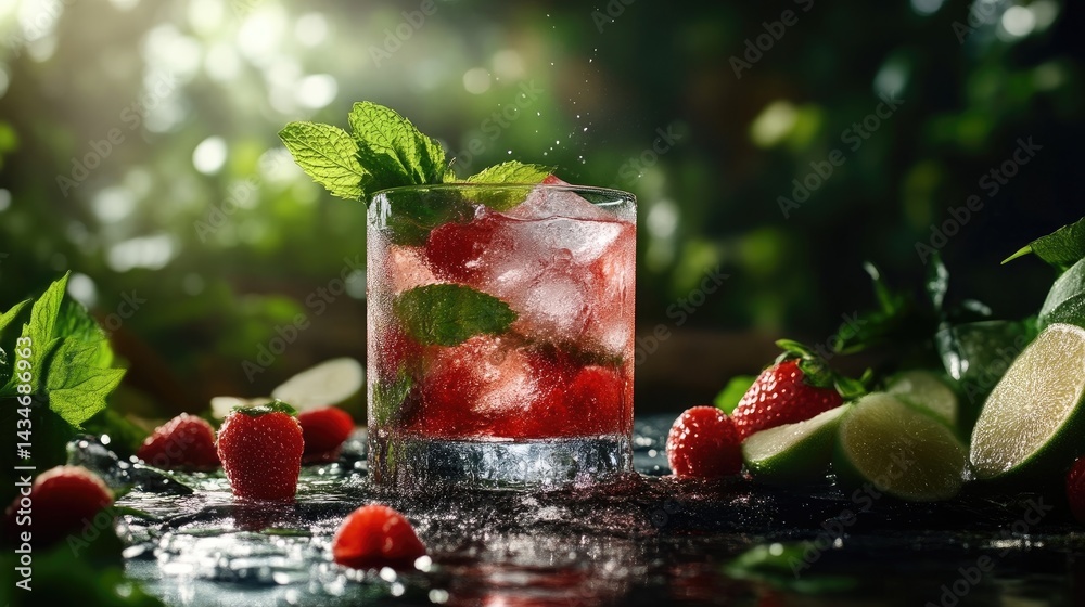Refreshing summer cocktail with raspberries, strawberries, and mint Refreshing summer cocktail with raspberries, strawberries, and mint