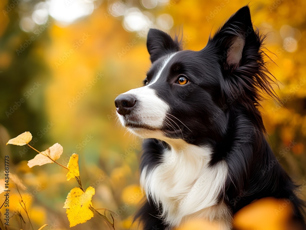 Fototapeta premium Border Collie in Autumnal Setting: A Serene Portrait