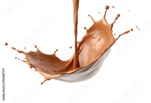 Milk and chocolate splash forming a dynamic tornado or twister shape, swirling together in an elegant motion