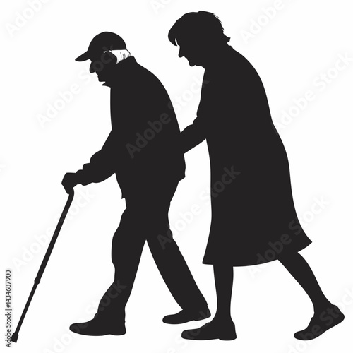create a vector illustration of two elderly individuals silhouette