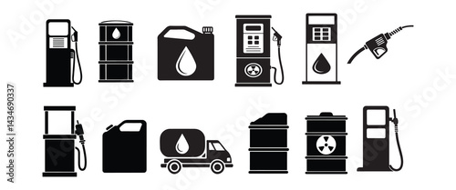 Fuel Icons Set of Minimalist Black & White Gas Station and Petroleum Vector Symbols
