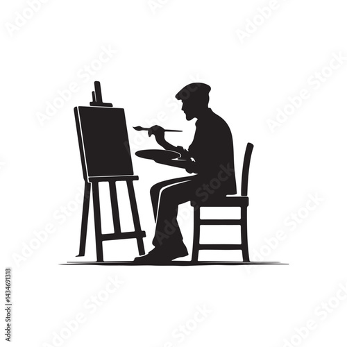 Artist Painting Icon - Silhouette of Painter Creating Art on Canvas