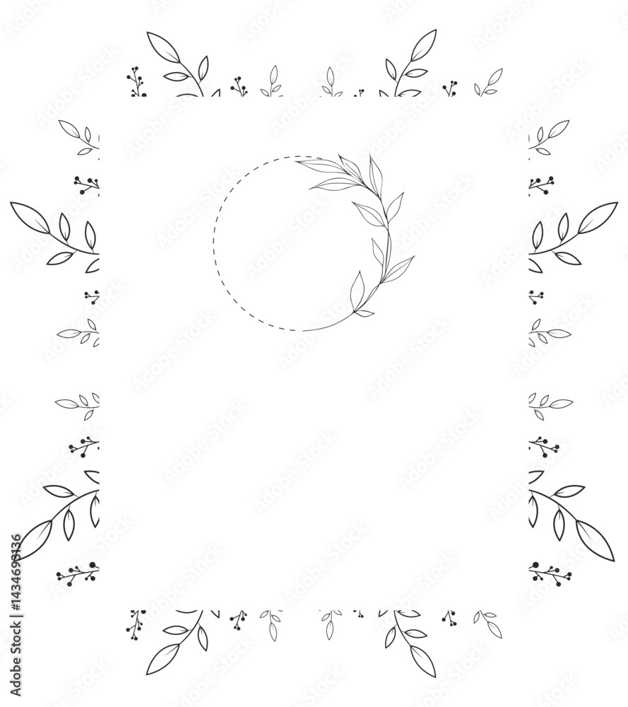 Obraz premium Floral Frame Template Elegant background with a delicate black floral border