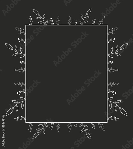 Floral Frame Template Elegant dark background with a delicate white floral border