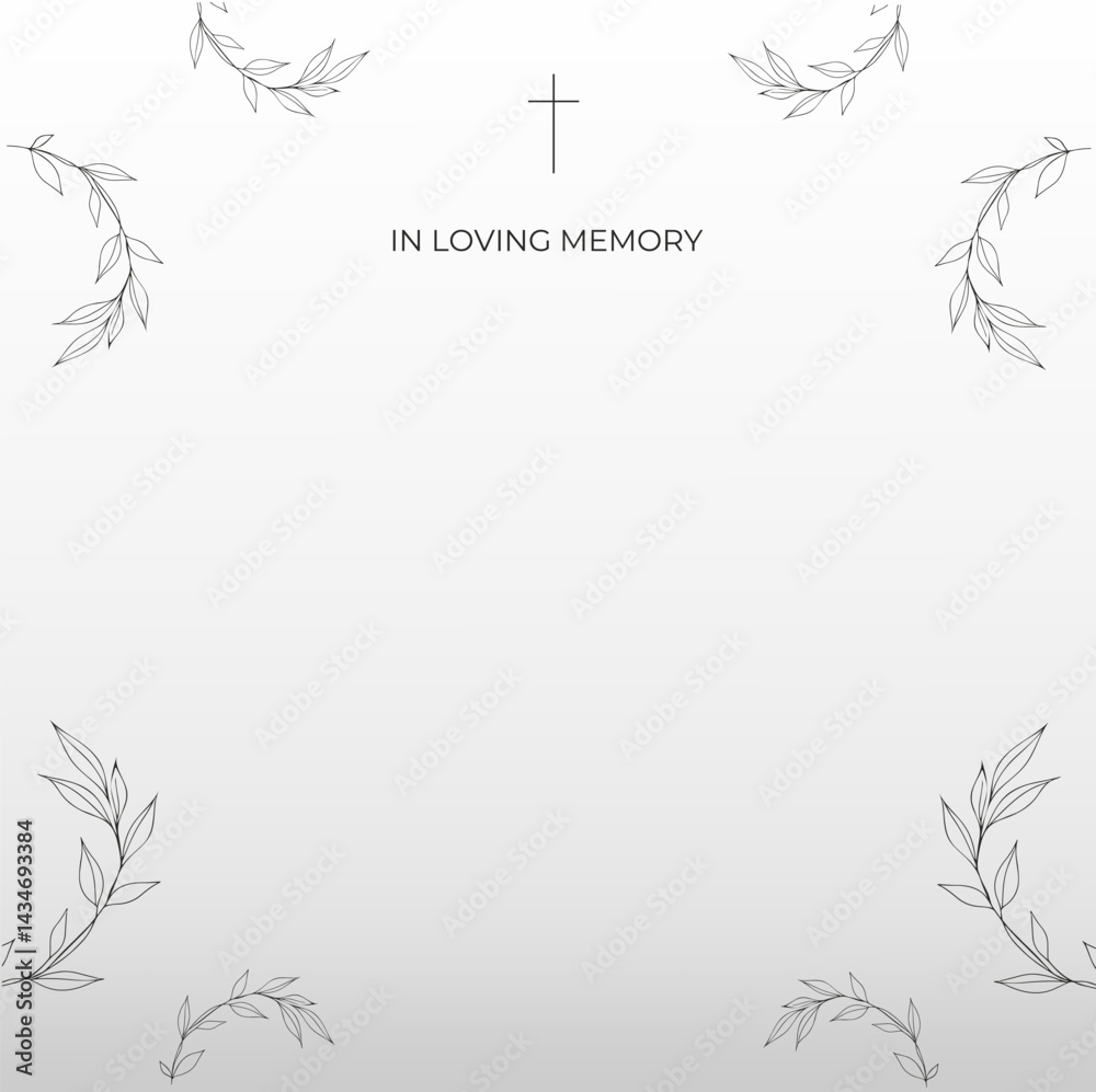 Funeral card with grey background and leaves Black church cross Funeral card with grey background and leaves Black church cross