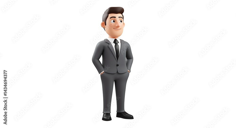 Fototapeta premium Confident Cartoon Businessman: A 3D Rendered Illustration