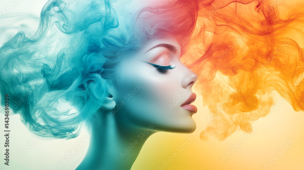Fototapeta premium A colorful representation of inner emotions. Colorful Abstract Portrait with Flowing Imagination