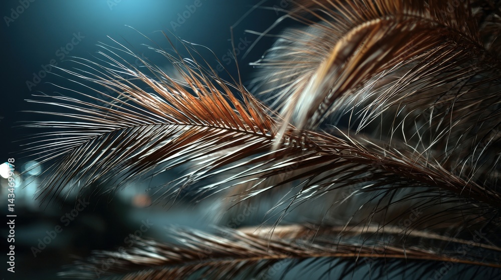 Fototapeta premium Gentle breeze moving through palm leaves outdoor night scene realistic photograph nature environment close-up view serenity concept