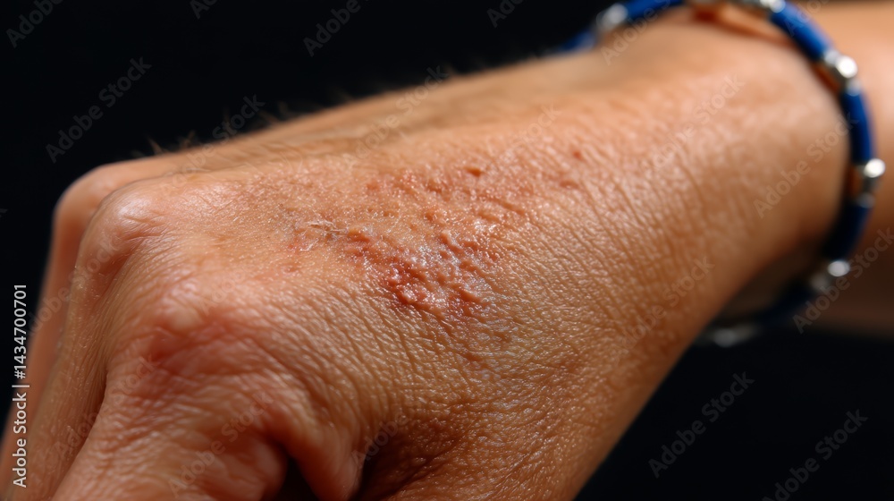 Fototapeta premium Swollen Underarm Skin Condition with Inflammation and Redness on Hand