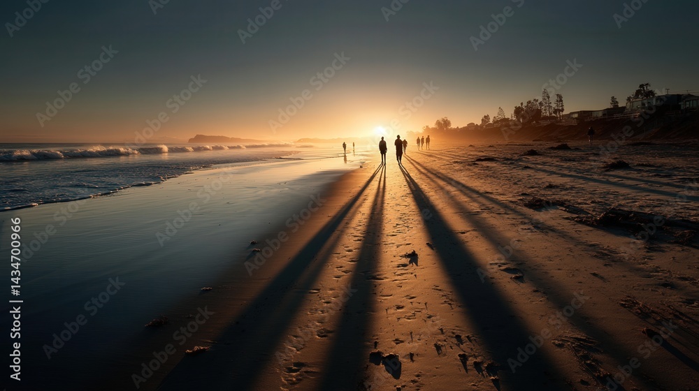 Fototapeta premium Glowing horizon sunset beach realistic photograph coastal long view captivating atmosphere