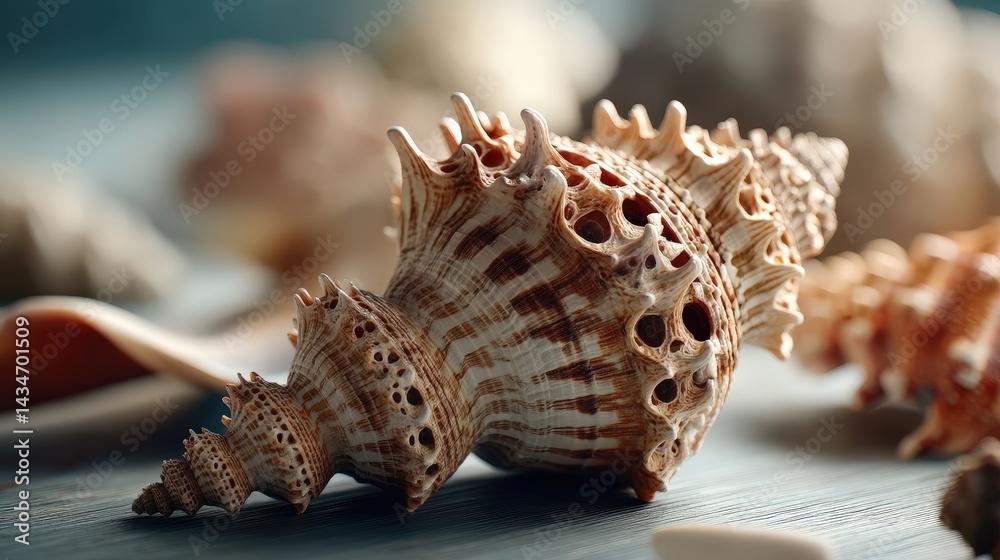 Obraz premium Intricate seashell closeup ocean shore photography natural environment macro view realism