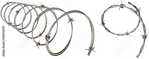 Realistic Swirl Barbed Wire Perfect for Military and Border Design Concepts Isolated on a Transparent Background