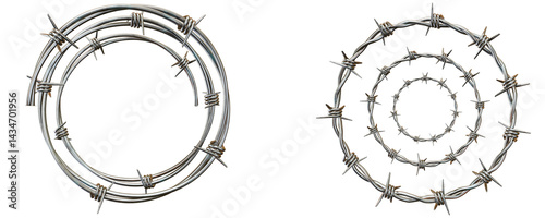 Circle Barbed Wire Isolated PNGs Clean and Rusted Variants for Graphic Designers Isolated on a Transparent Background
