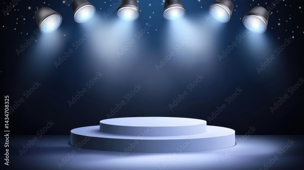 Fototapeta premium Empty stage podium illuminated by spotlights.