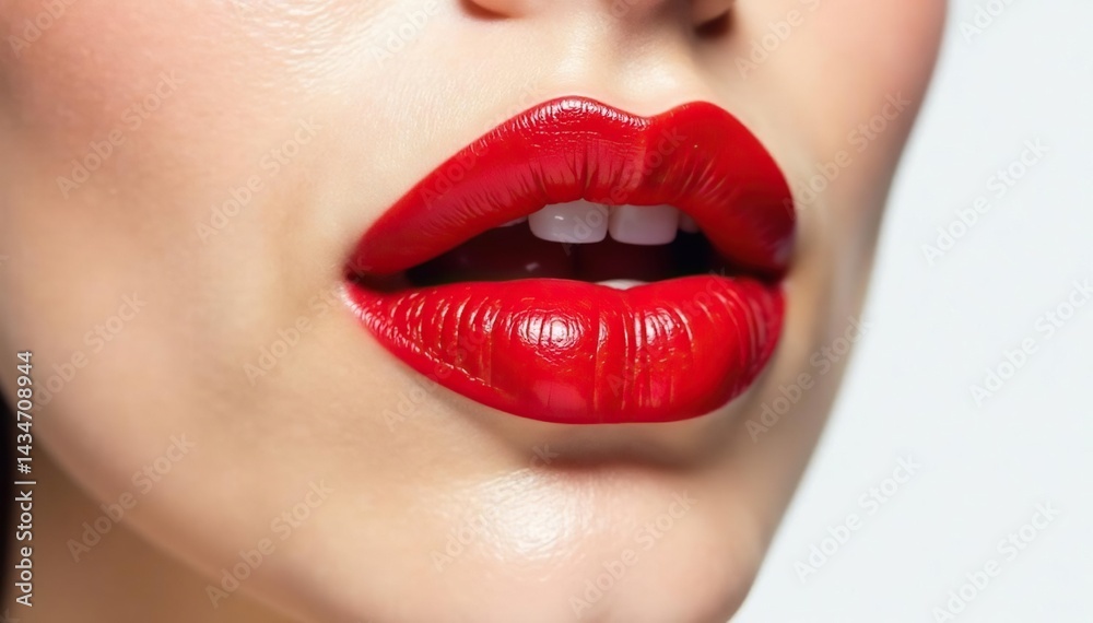 Obraz premium Close-up vibrant red lipstick, stark white backdrop, fashion, red