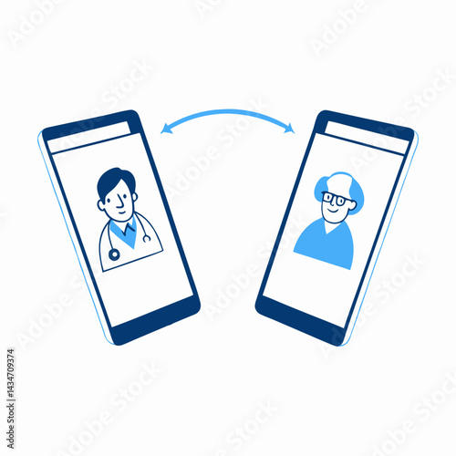 Two Smartphones Displaying Doctor and Patient Illustrations  - online med consultation concept