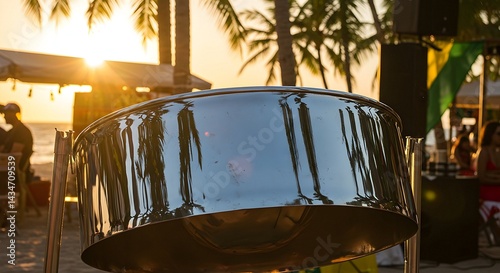 Playing Steelpan on Beach at Sunset Tropical Island Music