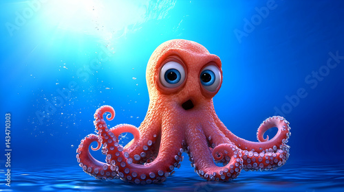 Playful Pink Cartoon Octopus in Underwater Scene