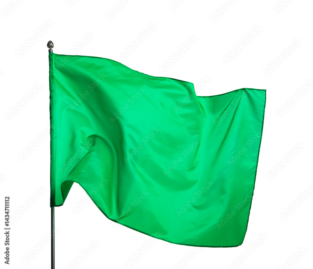 One green flag on white background. Mockup for design