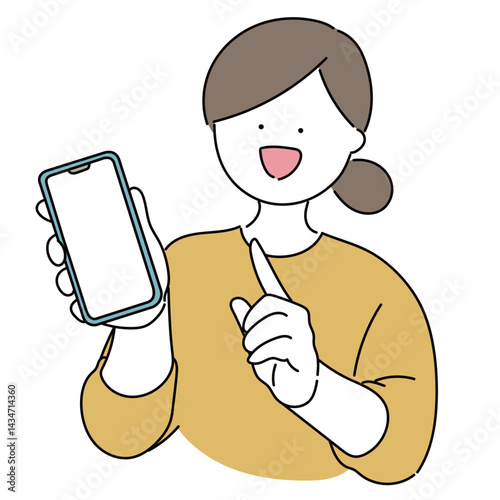 スマホの画面を見せる女性_カジュアル