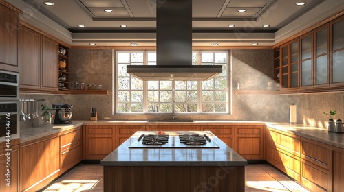 Bright and Spacious Kitchen with Air Filter System and Modern Design Featuring Realistic Photography Elements