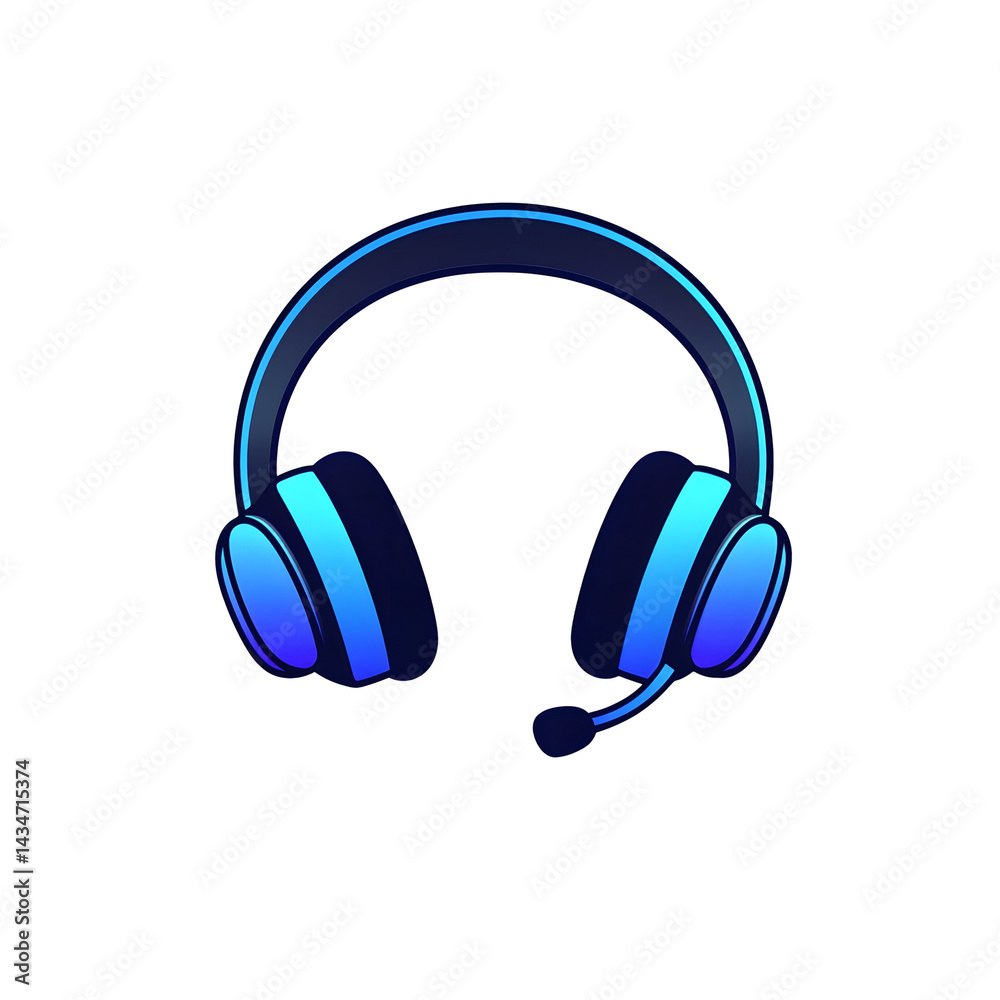 A simplified monochromatic blue headset icon with an attached microphone symbolizing tools for call center and communication technology A simplified monochromatic blue headset icon with an attached microphone symbolizing tools for call center and communication technology