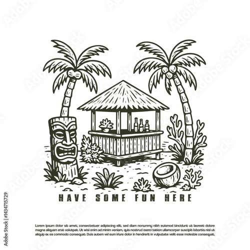 Vintage retro Hawaii tiki beach bar vector isolated on white background