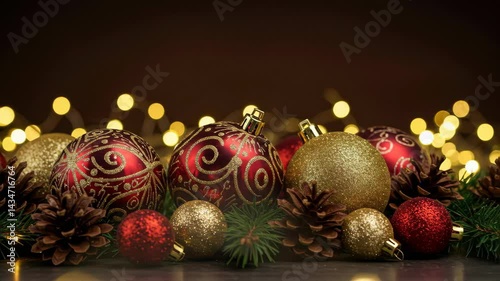 Red and Gold Christmas Ornaments with Pine Cones