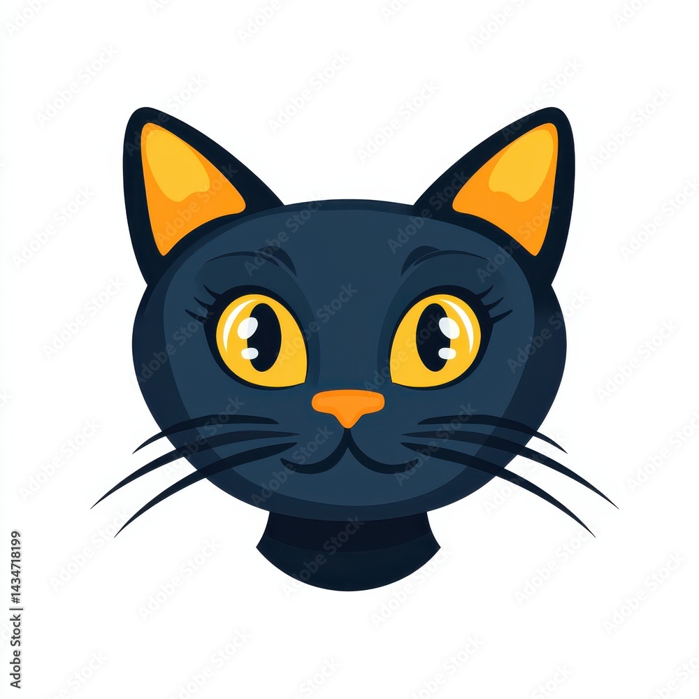 Fototapeta premium Illustration of a black cat with yellow eyes and orange ears and nose