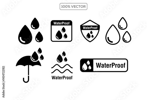 Waterproof icons. Water Proof. Collection of water resistant signs. Water protection. vector illustration