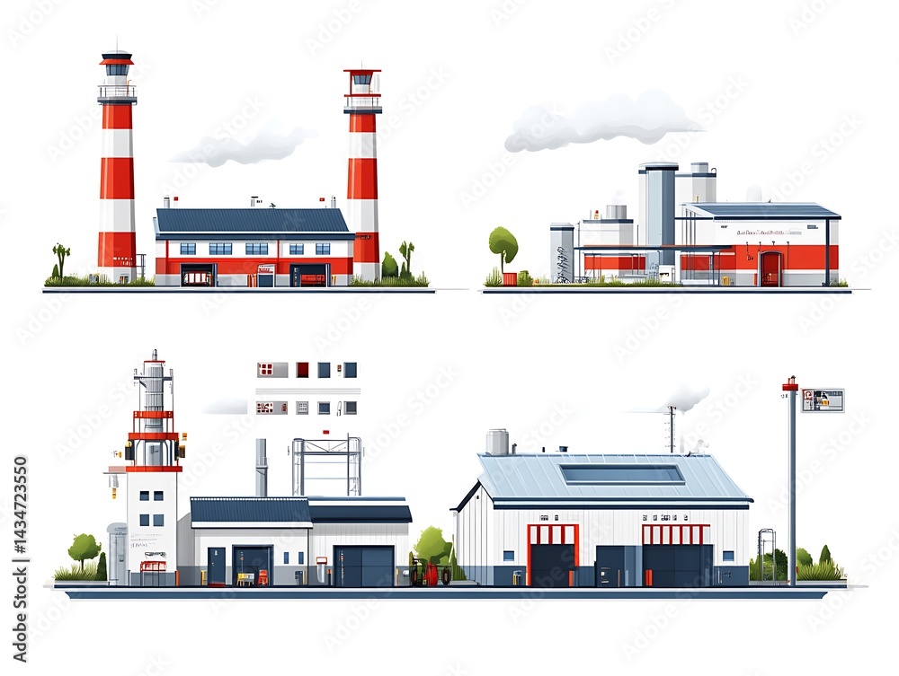 Diverse Industrial and Coastal Building Structures Illustrated