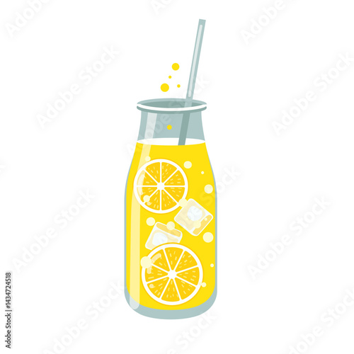 Bottle with fresh lemonade, summer illustration. Isolated image on a white background. For summer concepts, menus, invitations, recipes