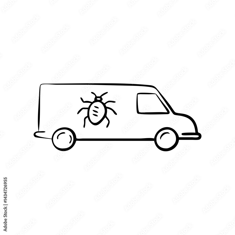 Fototapeta premium Pest Control Van with Bug Logo in Minimalist Style 