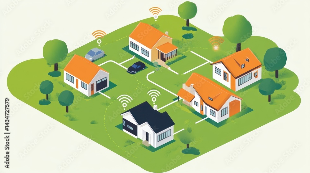 Smart homes network, suburban area Smart homes network, suburban area