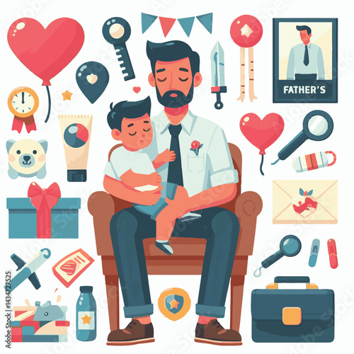 dad, love, happy, illustration, father, family, holiday, father's day, daddy, template, concept, male, banner, tie, men, design, background, greeting, typography, day, card, decoration, vector, mascul