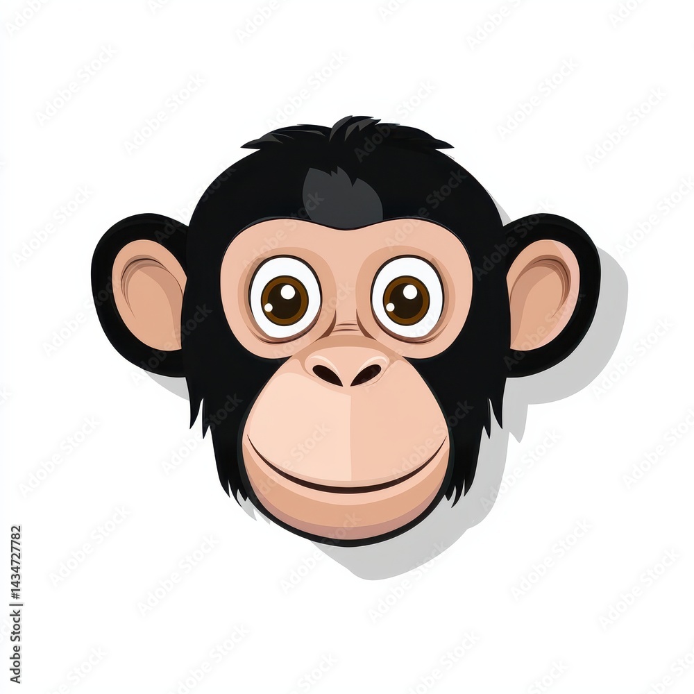 Fototapeta premium Cartoon illustration of a monkey face with light beige skin and dark black fur