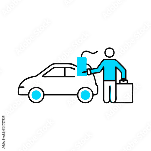 Mechanic refilling refrigerant in a car illustration  