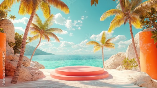 Tropical beach podium display summer ocean