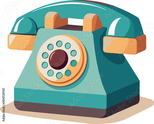 A charming, vintage-style rotary dial telephone in shades of teal, cream, and brown, evoking a sense of nostalgia and retro design.