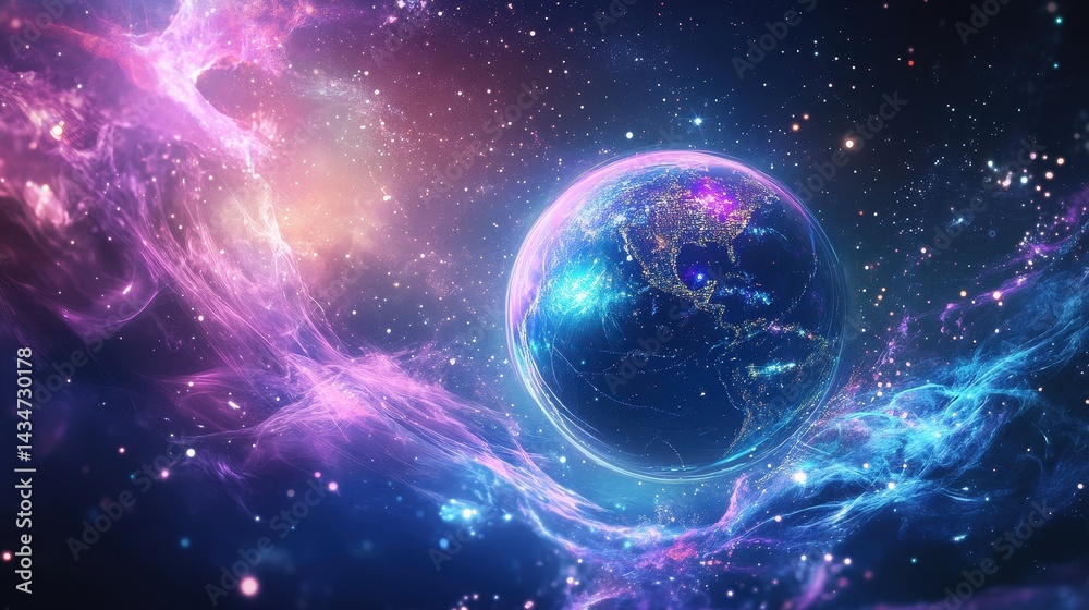 Fototapeta premium Vibrant celestial sphere with Earth at its heart.