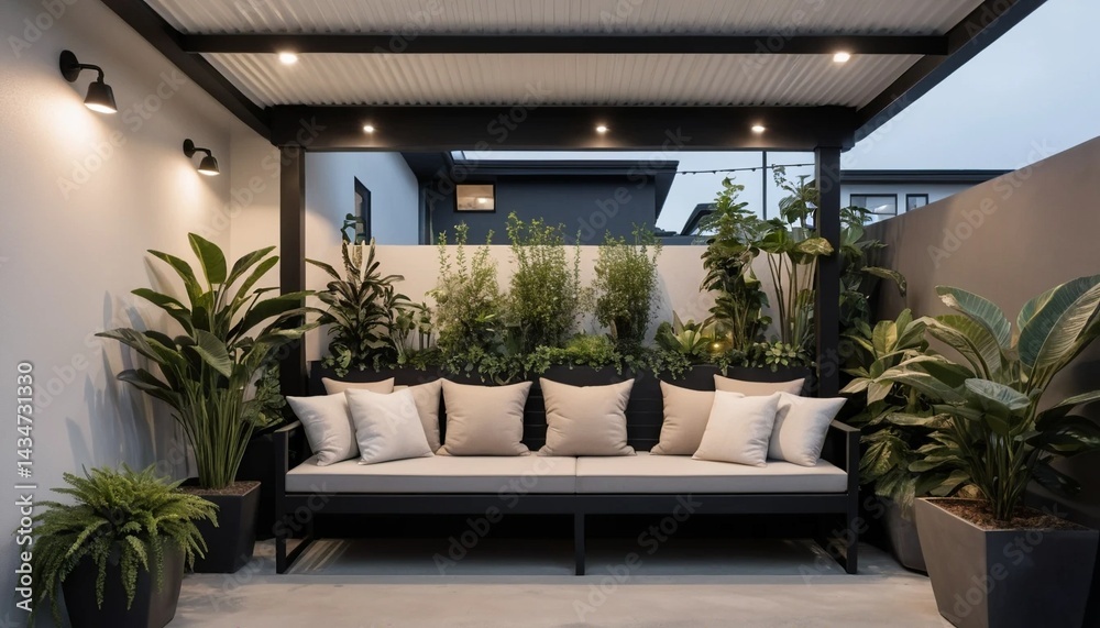 Fototapeta premium Modern Outdoor Living Space at Dusk