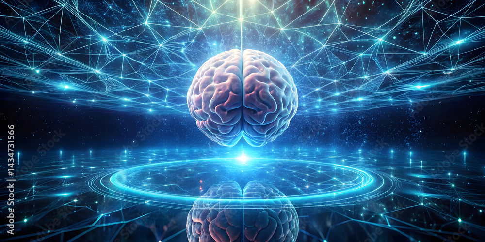 Abstract fractal light illuminates the futuristic human brain in space, a digital illustration with a science fiction concept and glowing energy Abstract fractal light illuminates the futuristic human brain in space, a digital illustration with a science fiction concept and glowing energy